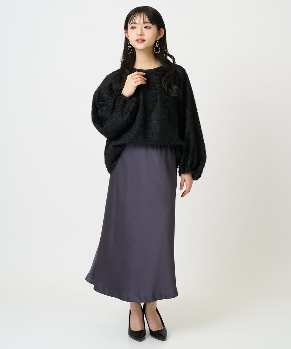 F6HDD04230 MICHEL KLEIN(小さいサイズ)(メゾン ドゥ サンク) [小さいサイズ][コージーボトム]ヴィンテージサテンスカート ダークグレー