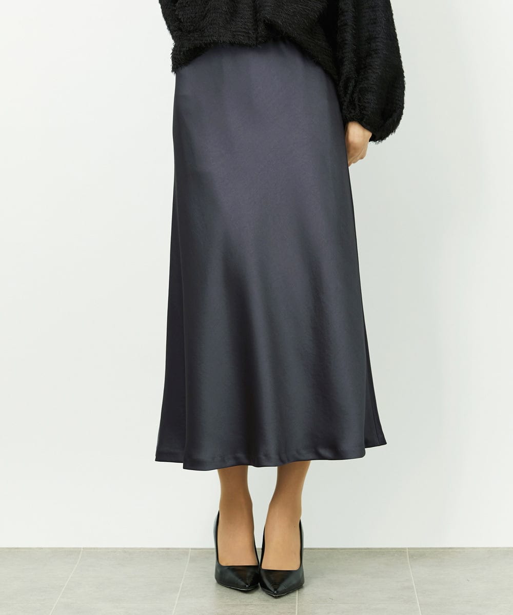 F6HDD04230 MICHEL KLEIN(小さいサイズ)(メゾン ドゥ サンク) [小さいサイズ][コージーボトム]ヴィンテージサテンスカート ダークグレー