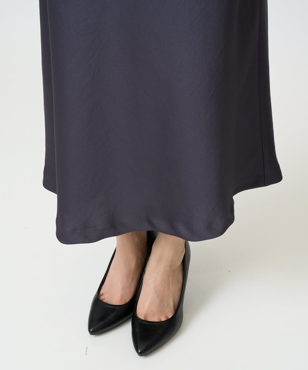 F6HDD04230 MICHEL KLEIN(小さいサイズ)(メゾン ドゥ サンク) [小さいサイズ][コージーボトム]ヴィンテージサテンスカート ダークグレー