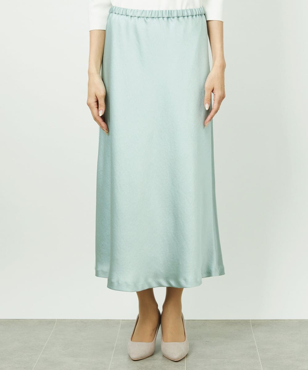 F6HDD04230 MICHEL KLEIN(小さいサイズ)(メゾン ドゥ サンク) [小さいサイズ][コージーボトム]ヴィンテージサテンスカート ダークグレー