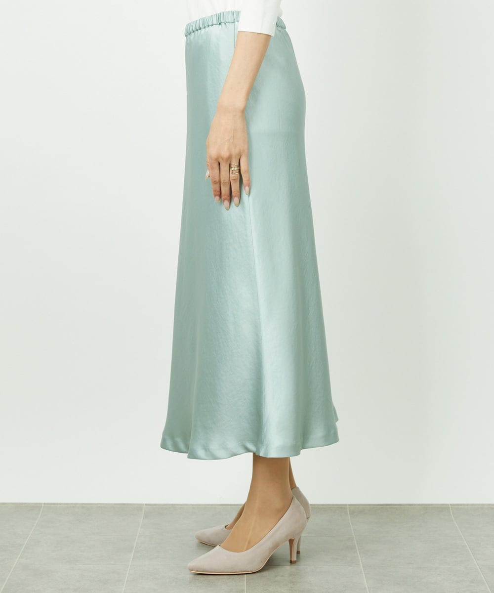 F6HDD04230 MICHEL KLEIN(小さいサイズ)(メゾン ドゥ サンク) [小さいサイズ][コージーボトム]ヴィンテージサテンスカート ダークグレー