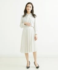 F6HDS02300 MICHEL KLEIN(小さいサイズ)(メゾン ドゥ サンク) [小さいサイズ]デシンダブルプリーツスカート（セットアップ対応） ネイビー(57)