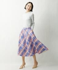 F6HDS10360 MICHEL KLEIN(小さいサイズ)(メゾン ドゥ サンク) [小さいサイズ]チェックジャカードタックスカート（セットアップ対応/オリジナル素材） ブルー系(55)