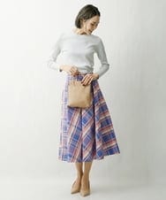 F6HDS10360 MICHEL KLEIN(小さいサイズ)(メゾン ドゥ サンク) [小さいサイズ]チェックジャカードタックスカート（セットアップ対応/オリジナル素材） ブルー系(55)