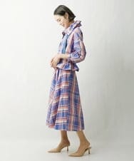F6HDS10360 MICHEL KLEIN(小さいサイズ)(メゾン ドゥ サンク) [小さいサイズ]チェックジャカードタックスカート（セットアップ対応/オリジナル素材） ブルー系(55)