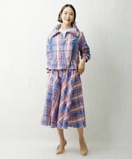 F6HDS10360 MICHEL KLEIN(小さいサイズ)(メゾン ドゥ サンク) [小さいサイズ]チェックジャカードタックスカート（セットアップ対応/オリジナル素材） ブルー系(55)