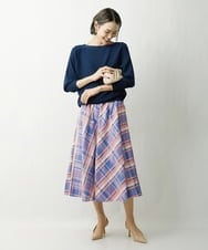 F6HDS10360 MICHEL KLEIN(小さいサイズ)(メゾン ドゥ サンク) [小さいサイズ]チェックジャカードタックスカート（セットアップ対応/オリジナル素材） ブルー系(55)