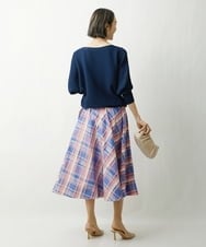 F6HDS10360 MICHEL KLEIN(小さいサイズ)(メゾン ドゥ サンク) [小さいサイズ]チェックジャカードタックスカート（セットアップ対応/オリジナル素材） ブルー系(55)