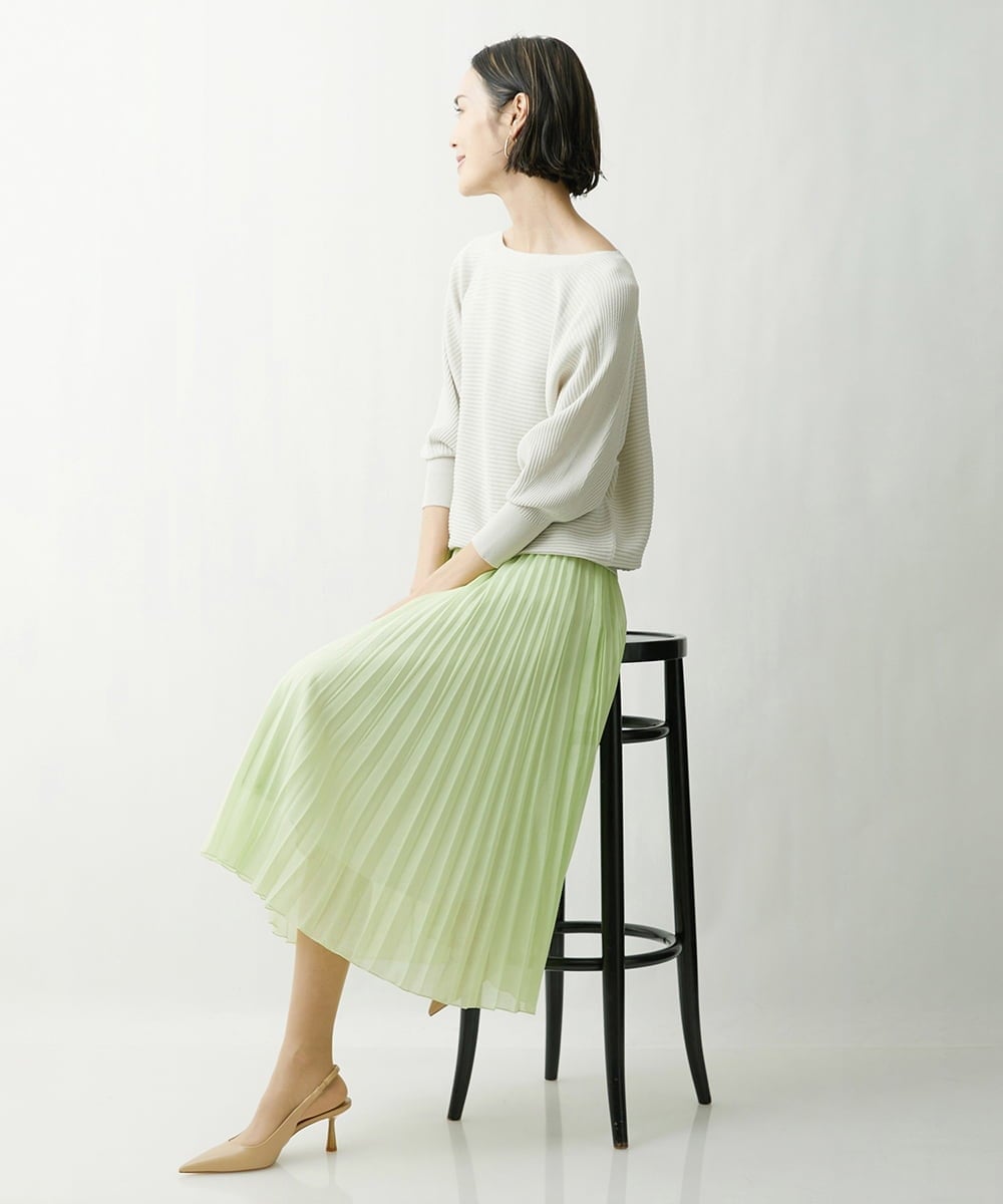 F6HDS14250 MICHEL KLEIN(小さいサイズ)(メゾン ドゥ サンク) [小さいサイズ]ポリエステルスラブプリーツスカート グリーン(30)