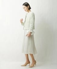 F6HDS14250 MICHEL KLEIN(小さいサイズ)(メゾン ドゥ サンク) [小さいサイズ]ポリエステルスラブプリーツスカート グリーン(30)