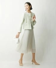F6HDS14250 MICHEL KLEIN(小さいサイズ)(メゾン ドゥ サンク) [小さいサイズ]ポリエステルスラブプリーツスカート グリーン(30)