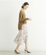 F6HFS28270 MICHEL KLEIN(小さいサイズ)(メゾン ドゥ サンク) [小さいサイズ]サラサプリントマーメイドスカート(オリジナルプリント) ブラック(94)