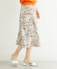 F6HFS28270 MICHEL KLEIN(小さいサイズ)(メゾン ドゥ サンク) [小さいサイズ]サラサプリントマーメイドスカート(オリジナルプリント) ブラック(94)