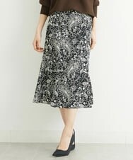 F6HFS28270 MICHEL KLEIN(小さいサイズ)(メゾン ドゥ サンク) [小さいサイズ]サラサプリントマーメイドスカート(オリジナルプリント) ブラック(94)