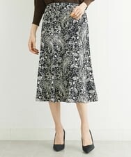 F6HFS28270 MICHEL KLEIN(小さいサイズ)(メゾン ドゥ サンク) [小さいサイズ]サラサプリントマーメイドスカート(オリジナルプリント) ブラック(94)