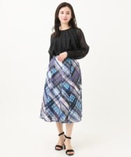 F6HGA04360 MICHEL KLEIN(小さいサイズ)(メゾン ドゥ サンク) [小さいサイズ]シアーチェックスカート(オリジナルプリント) グリーン