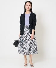 F6HGA04360 MICHEL KLEIN(小さいサイズ)(メゾン ドゥ サンク) [小さいサイズ]シアーチェックスカート(オリジナルプリント) グリーン