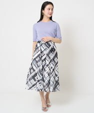 F6HGA04360 MICHEL KLEIN(小さいサイズ)(メゾン ドゥ サンク) [小さいサイズ]シアーチェックスカート(オリジナルプリント) グリーン