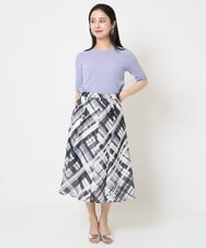F6HGA04360 MICHEL KLEIN(小さいサイズ)(メゾン ドゥ サンク) [小さいサイズ]シアーチェックスカート(オリジナルプリント) グリーン