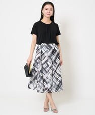 F6HGA04360 MICHEL KLEIN(小さいサイズ)(メゾン ドゥ サンク) [小さいサイズ]シアーチェックスカート(オリジナルプリント) グリーン