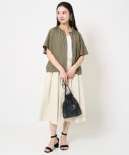 F6HGA07230 MICHEL KLEIN(小さいサイズ)(メゾン ドゥ サンク) [小さいサイズ]スピンドルギャザースカート ストライプ柄(ドライタッチ/セットアップ対応) オフホワイト×ネイビー