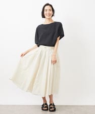 F6HGA07230 MICHEL KLEIN(小さいサイズ)(メゾン ドゥ サンク) [小さいサイズ]スピンドルギャザースカート ストライプ柄(ドライタッチ/セットアップ対応) オフホワイト×ネイビー