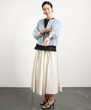 F6HGA07230 MICHEL KLEIN(小さいサイズ)(メゾン ドゥ サンク) [小さいサイズ]スピンドルギャザースカート ストライプ柄(ドライタッチ/セットアップ対応) オフホワイト×ネイビー