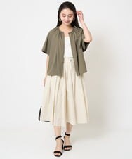 F6HGA07230 MICHEL KLEIN(小さいサイズ)(メゾン ドゥ サンク) [小さいサイズ]スピンドルギャザースカート ストライプ柄(ドライタッチ/セットアップ対応) オフホワイト×ネイビー