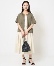 F6HGA07230 MICHEL KLEIN(小さいサイズ)(メゾン ドゥ サンク) [小さいサイズ]スピンドルギャザースカート ストライプ柄(ドライタッチ/セットアップ対応) オフホワイト×ネイビー