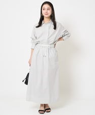 F6HGA09280 MICHEL KLEIN(小さいサイズ)(メゾン ドゥ サンク) [小さいサイズ]ストライプストレートスカート(セットアップ対応) ライトブルー