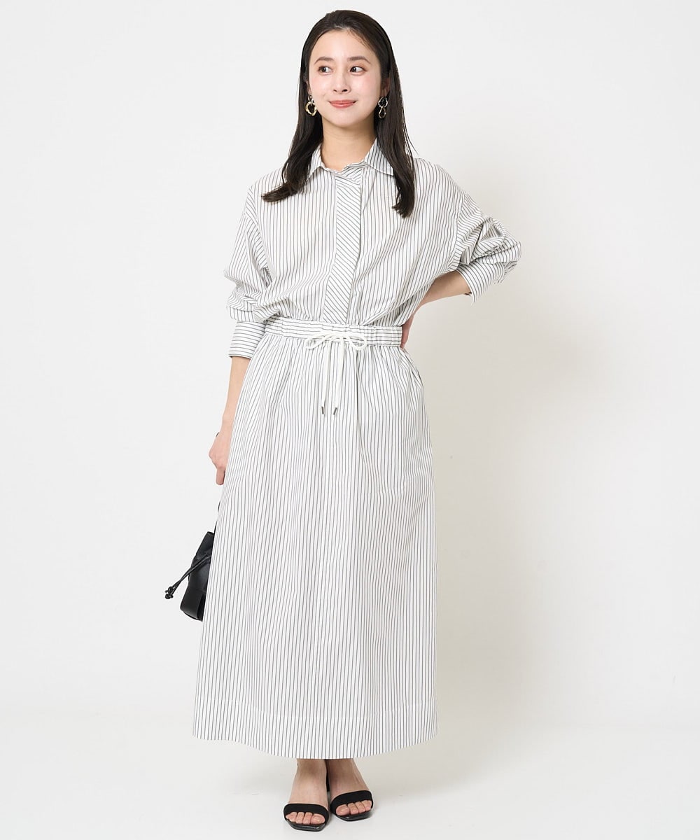 F6HGA09280 MICHEL KLEIN(小さいサイズ)(メゾン ドゥ サンク) [小さいサイズ]ストライプストレートスカート(セットアップ対応) ライトブルー