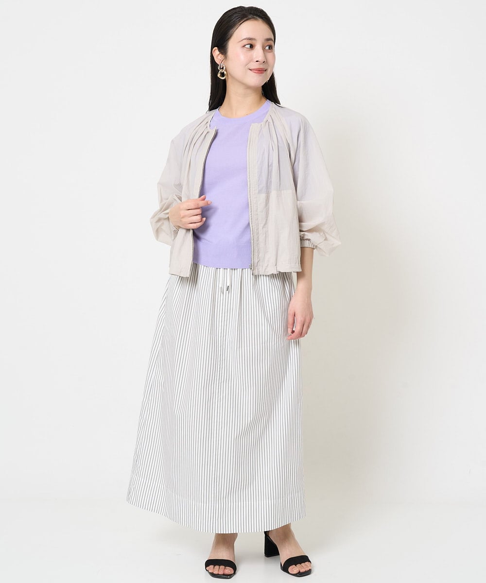 F6HGA09280 MICHEL KLEIN(小さいサイズ)(メゾン ドゥ サンク) [小さいサイズ]ストライプストレートスカート(セットアップ対応) ライトブルー