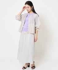 F6HGA09280 MICHEL KLEIN(小さいサイズ)(メゾン ドゥ サンク) [小さいサイズ]ストライプストレートスカート(セットアップ対応) ライトブルー