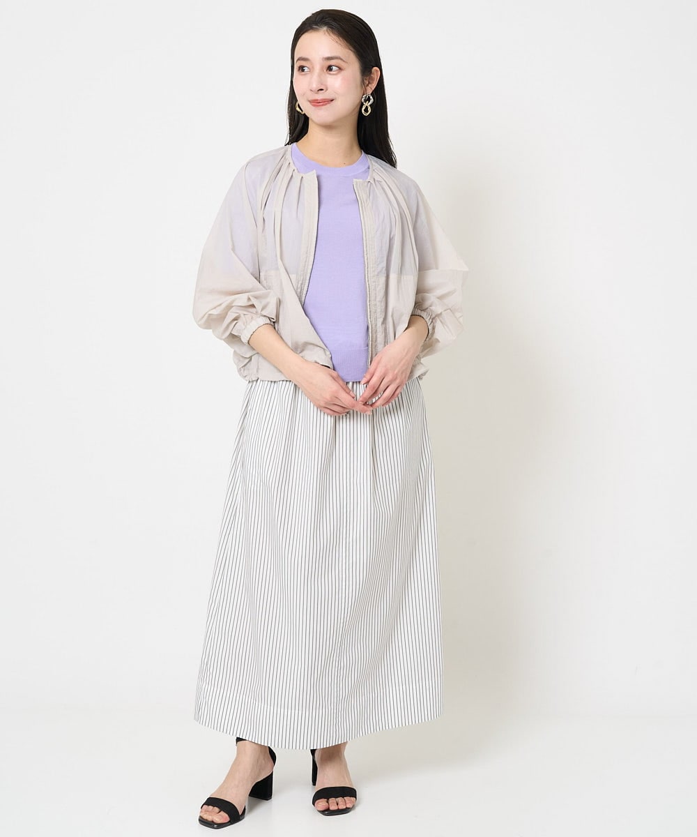 F6HGA09280 MICHEL KLEIN(小さいサイズ)(メゾン ドゥ サンク) [小さいサイズ]ストライプストレートスカート(セットアップ対応) ライトブルー