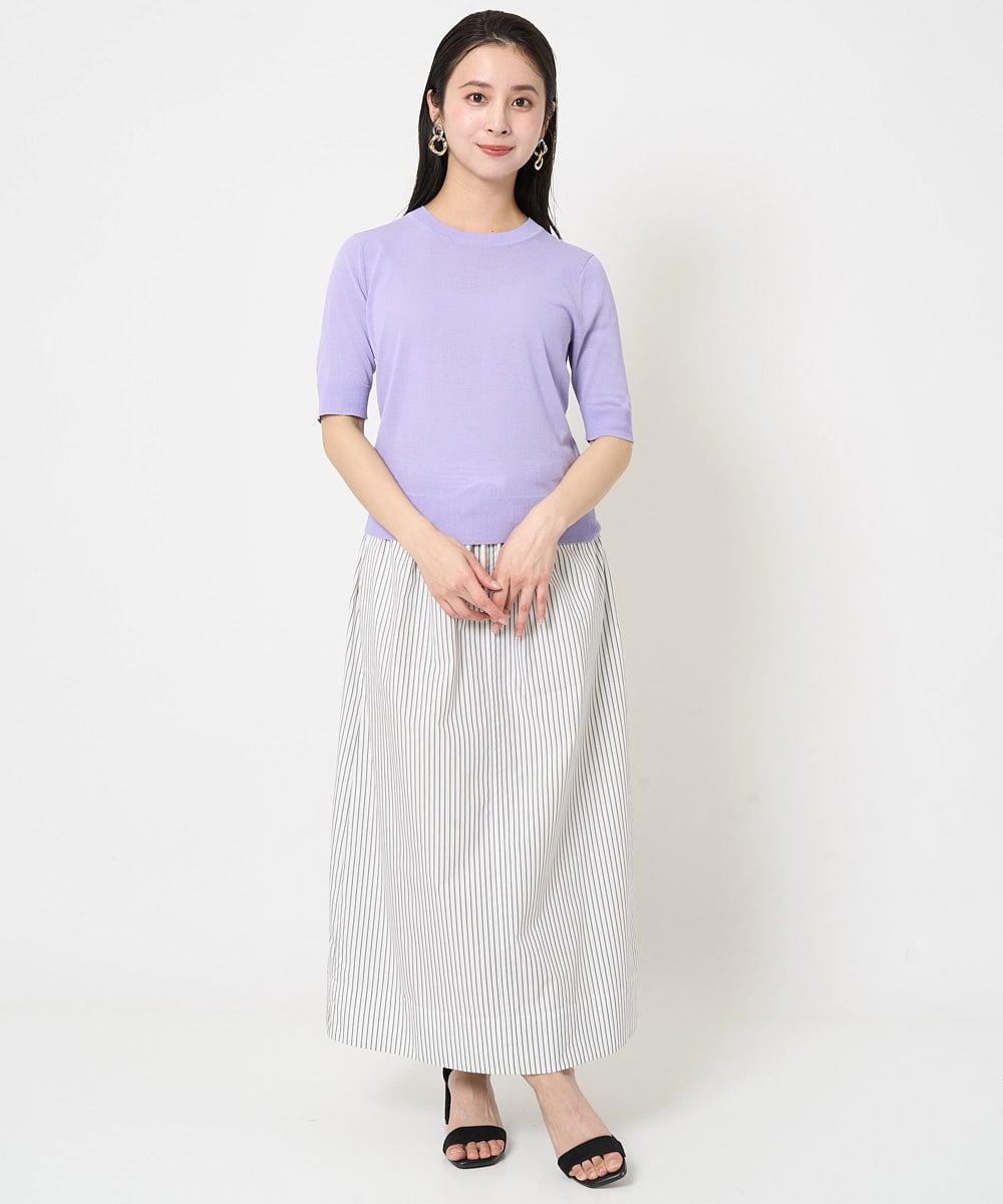 F6HGA09280 MICHEL KLEIN(小さいサイズ)(メゾン ドゥ サンク) [小さいサイズ]ストライプストレートスカート(セットアップ対応) ライトブルー