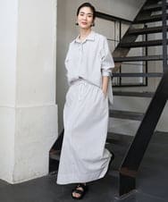 F6HGA09280 MICHEL KLEIN(小さいサイズ)(メゾン ドゥ サンク) [小さいサイズ]ストライプストレートスカート(セットアップ対応) ライトブルー