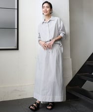 F6HGA09280 MICHEL KLEIN(小さいサイズ)(メゾン ドゥ サンク) [小さいサイズ]ストライプストレートスカート(セットアップ対応) ライトブルー