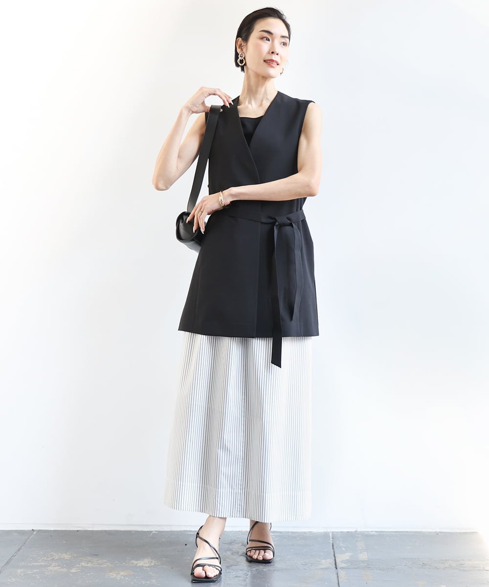 F6HGA09280 MICHEL KLEIN(小さいサイズ)(メゾン ドゥ サンク) [小さいサイズ]ストライプストレートスカート(セットアップ対応) ライトブルー