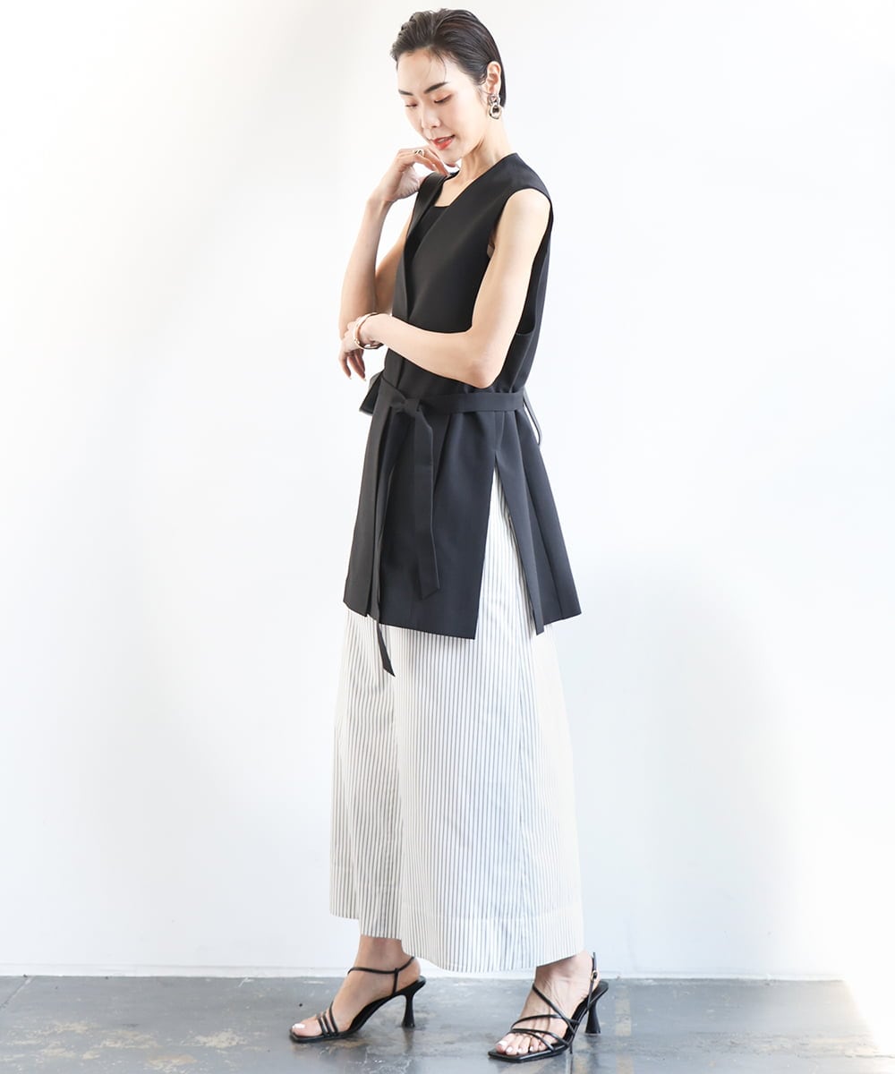 F6HGA09280 MICHEL KLEIN(小さいサイズ)(メゾン ドゥ サンク) [小さいサイズ]ストライプストレートスカート(セットアップ対応) ライトブルー
