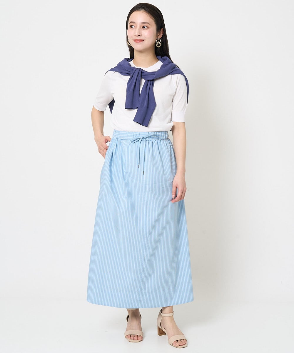 F6HGA09280 MICHEL KLEIN(小さいサイズ)(メゾン ドゥ サンク) [小さいサイズ]ストライプストレートスカート(セットアップ対応) ライトブルー