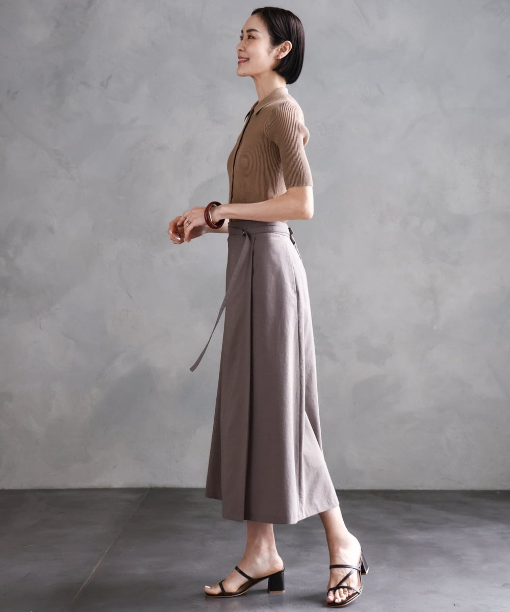 F6HGA11230 MICHEL KLEIN(小さいサイズ)(メゾン ドゥ サンク) [ 小さいサイズ]ベルト付きAラインスカート ベージュ