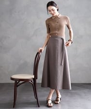 F6HGA11230 MICHEL KLEIN(小さいサイズ)(メゾン ドゥ サンク) [ 小さいサイズ]ベルト付きAラインスカート ベージュ