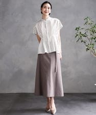 F6HGA11230 MICHEL KLEIN(小さいサイズ)(メゾン ドゥ サンク) [ 小さいサイズ]ベルト付きAラインスカート ベージュ