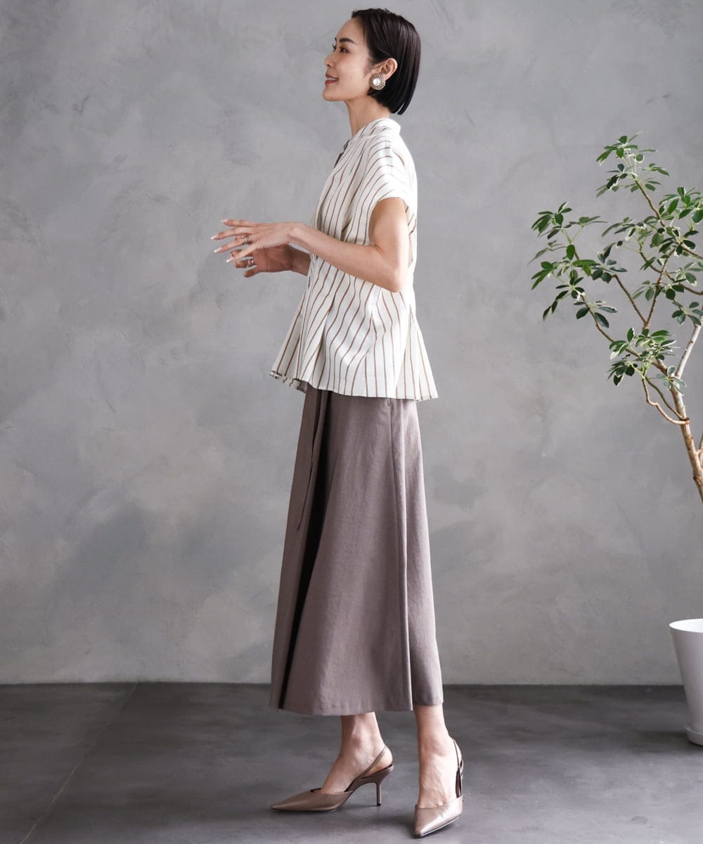 F6HGA11230 MICHEL KLEIN(小さいサイズ)(メゾン ドゥ サンク) [ 小さいサイズ]ベルト付きAラインスカート ベージュ