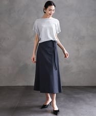 F6HGA11230 MICHEL KLEIN(小さいサイズ)(メゾン ドゥ サンク) [ 小さいサイズ]ベルト付きAラインスカート ベージュ