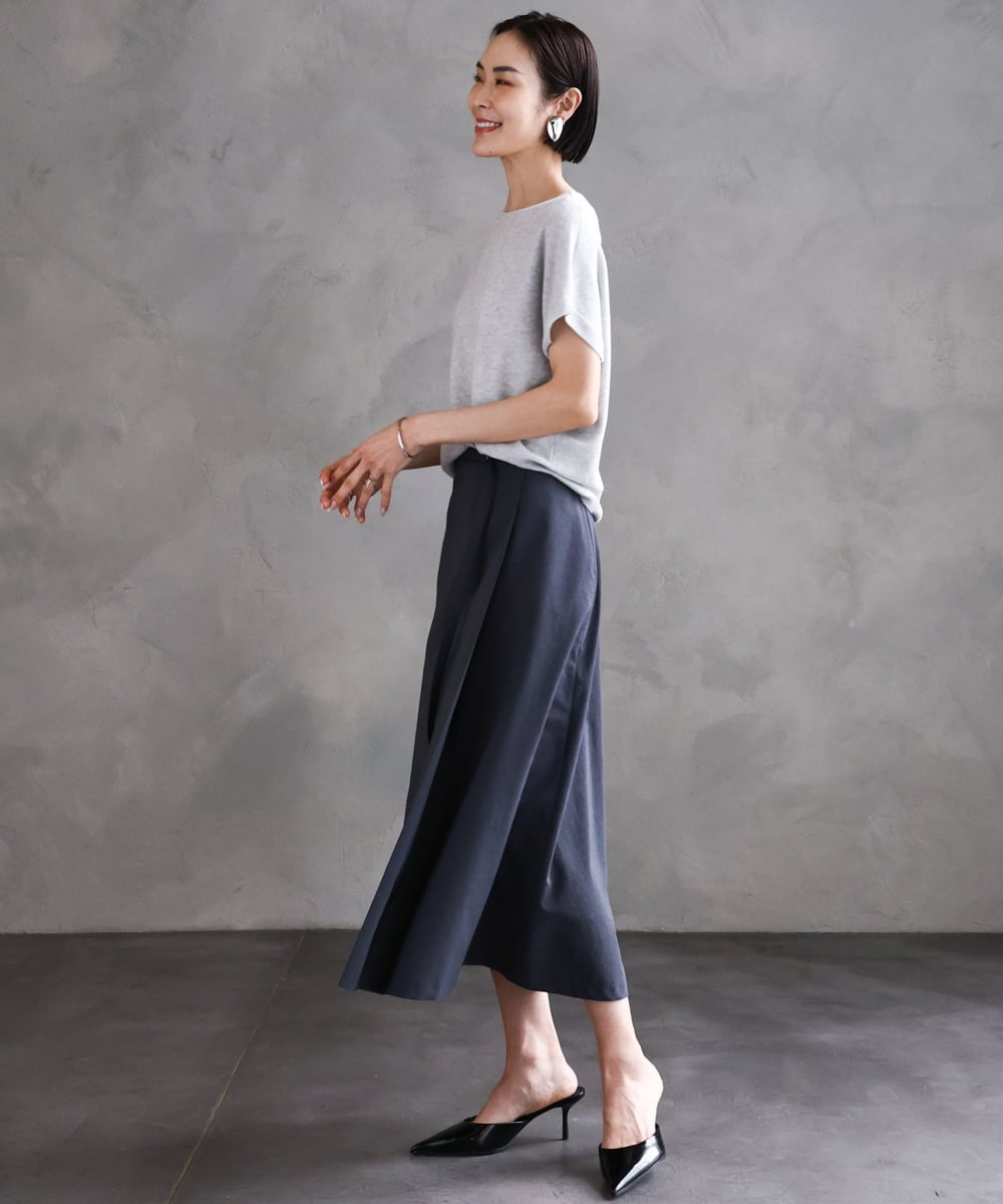 F6HGA11230 MICHEL KLEIN(小さいサイズ)(メゾン ドゥ サンク) [ 小さいサイズ]ベルト付きAラインスカート ベージュ