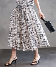 F6HGA17390 MICHEL KLEIN(小さいサイズ)(メゾン ドゥ サンク) [小さいサイズ]かすれチェック柄ギャザースカート(セットアップ対応) ブラック