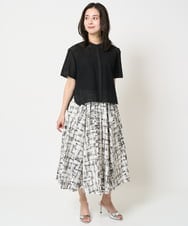 F6HGA17390 MICHEL KLEIN(小さいサイズ)(メゾン ドゥ サンク) [小さいサイズ]かすれチェック柄ギャザースカート(セットアップ対応) ブラック