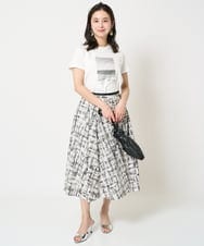 F6HGA17390 MICHEL KLEIN(小さいサイズ)(メゾン ドゥ サンク) [小さいサイズ]かすれチェック柄ギャザースカート(セットアップ対応) ブラック