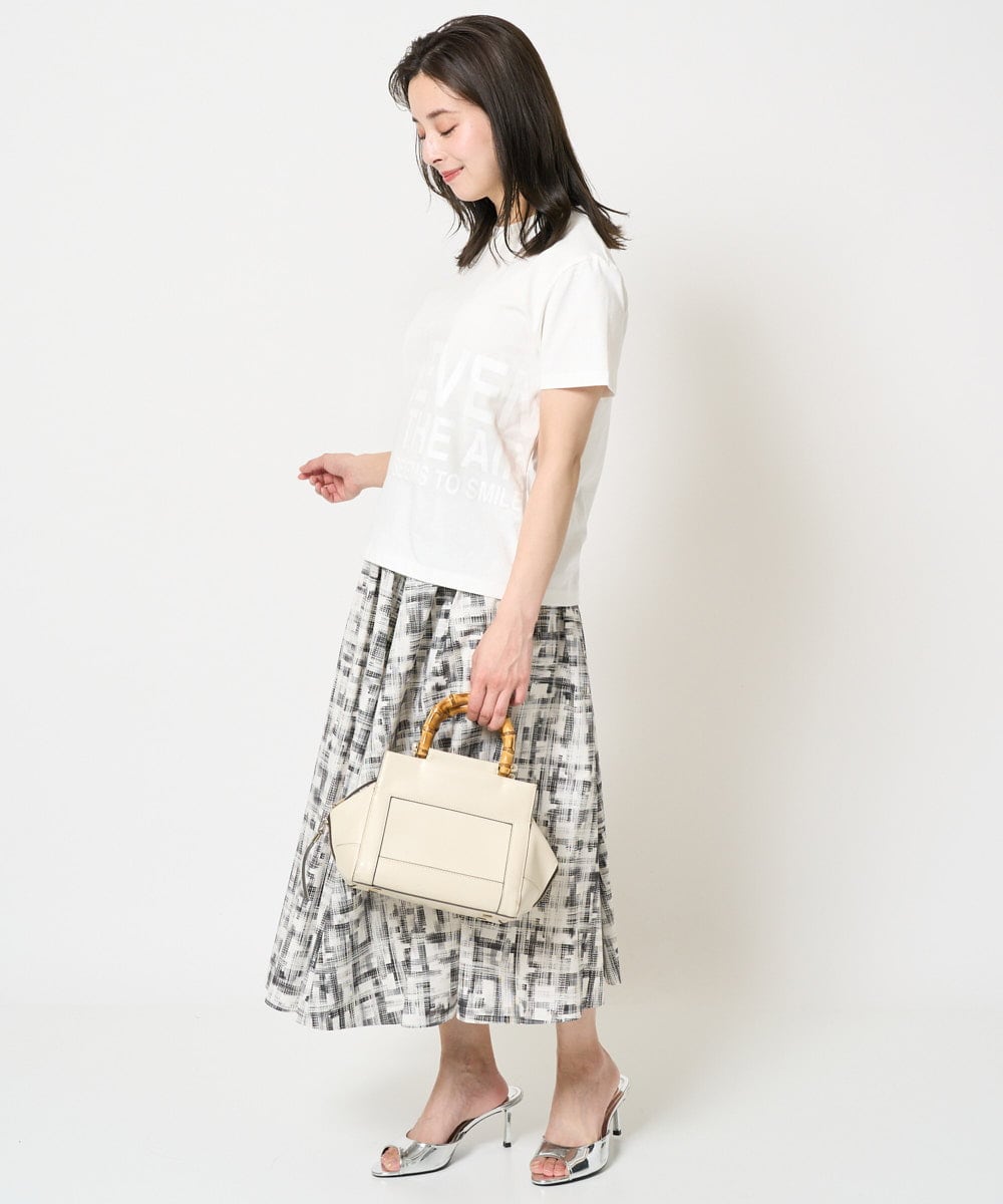 F6HGA17390 MICHEL KLEIN(小さいサイズ)(メゾン ドゥ サンク) [小さいサイズ]かすれチェック柄ギャザースカート(セットアップ対応) ブラック